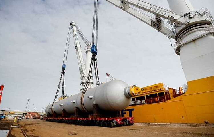 Oversized project cargo staged for specialized transport